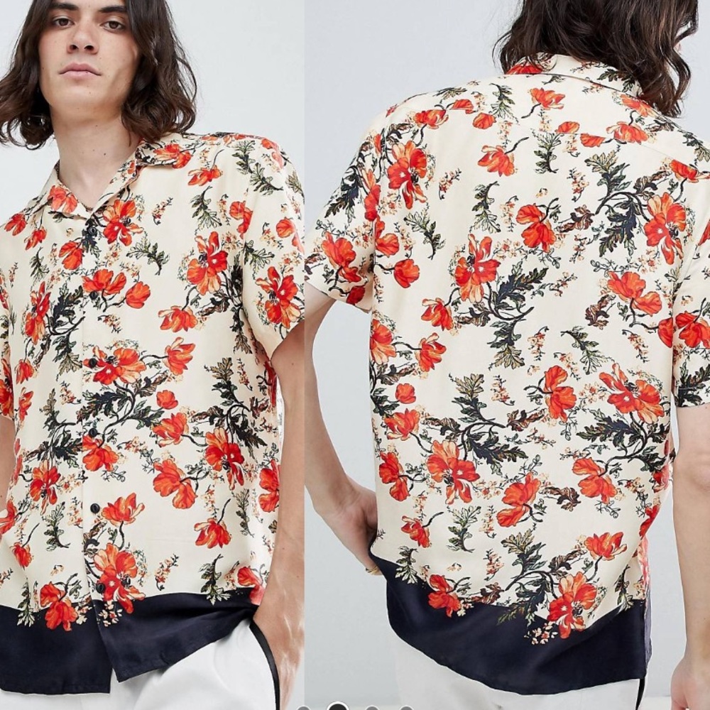 ASOS Men’s Satin Floral Button Down Shirt